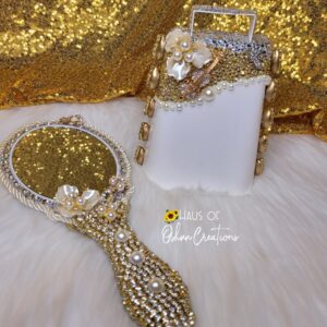 Pearl and Jewels Hand Mirror and Cowbell Set
