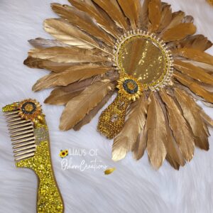 Oshun Inspired Golden Sunflower Mirror and Comb Set