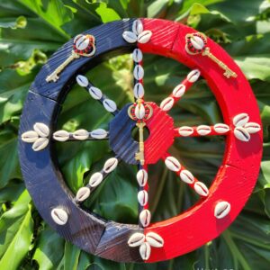 Eleggua Inspired Wood Wagon Wheel