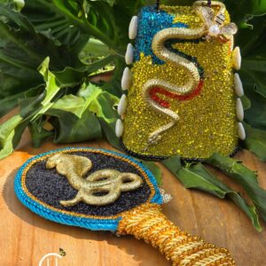 Oshun Ibu Yumu Inspired Serpent Cowbell and Mirror