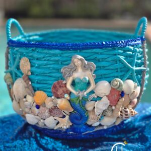 Yemaya/Olokun Inspired Mermaid Seashells Wicker Basket (L)