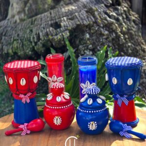Ibeji Inspired Clay Jars, Mini Maracas, Drums, Candle Set