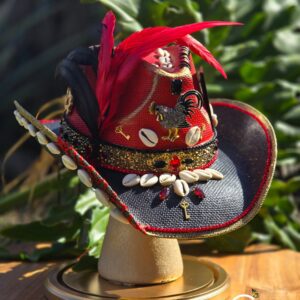 Eleggua Inspired Red & Black Mariwo Hat
