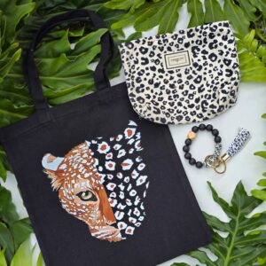 Leopard Tote, Cosmetics Bag, and Keychain