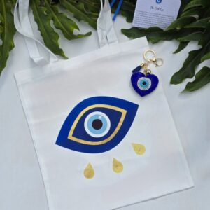 Evil Eye Teardrops Tote Bag and Blue Heart Keychain
