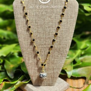 Crystal Bead Necklace with Dalmatian Natural Stone Apple Pendant Charm