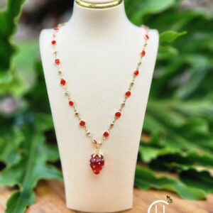 Strawberry Red Crystal Bead Chain w/ Pendant