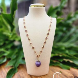 Lavender Crystal Bead Chain w/ Fluorite Quartz Apple Pendant