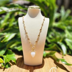 Milky White Strawberry Pendant on Crystal Chain