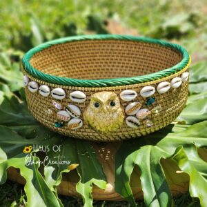 Oshun Ololodi Inspired Owl Basket Green Trim 2