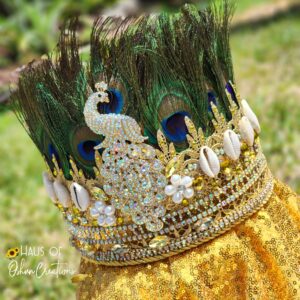 Oshun Inspired Peacock Feathers & Gold Crown