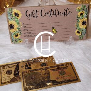 Haus of Oshun Gift Certificate with Golden Bills